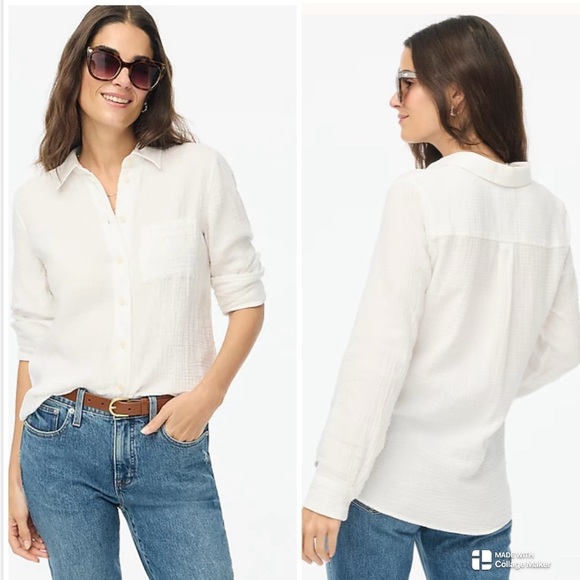 J. Crew double gauze Women's Classic White Button-Up Shirt - Picture 1 of 8